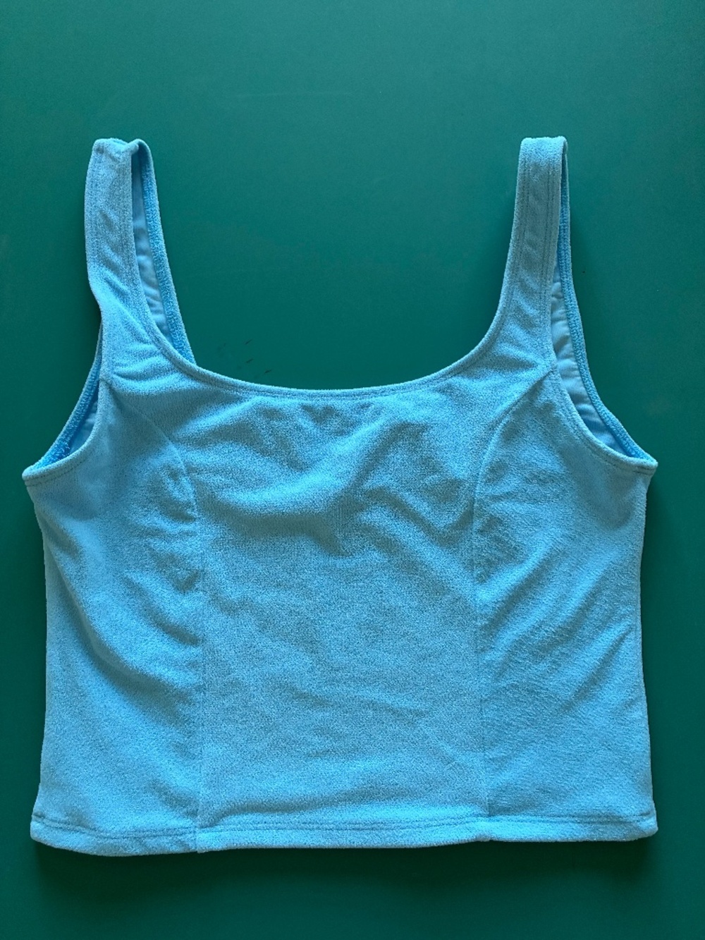 Seea Swim Textured Cropped Swim/Yoga Top in Blue Medium
